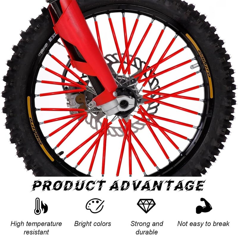 FSTURIOS 72PCS Dirt Bike Spoke Covers, Motorcycle Spoke Skins Wheel Wraps Pipe for 8"-21" Rims, Dustproof Wheelchair Rim Decoration Protector Pipe Trim for Bicycle Dirt Pit Bike (Red) - Image 4